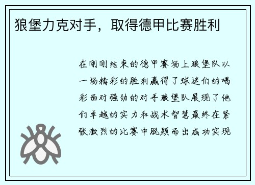 狼堡力克对手，取得德甲比赛胜利